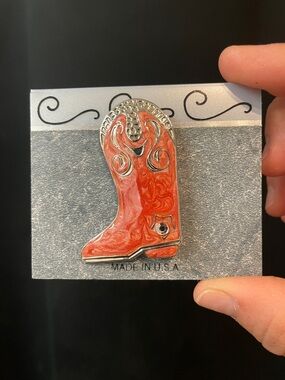 Orand Cowboy Boot Pin Brooch - Enamel Western Accent made in USA